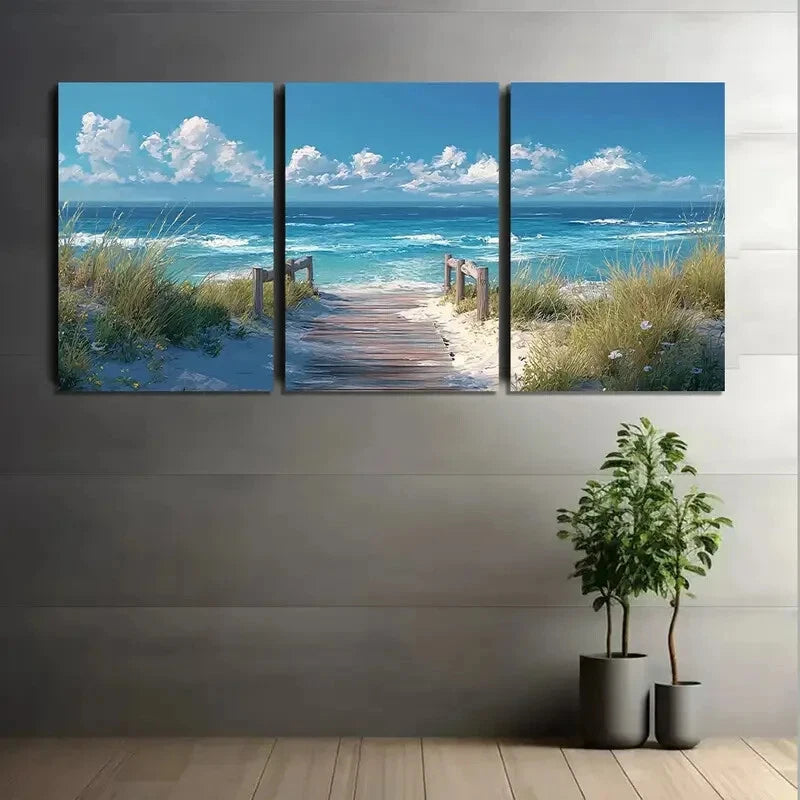 3pcs Coastal Ocean Walkway Sea Grass Metal Print Ready to Hang Art