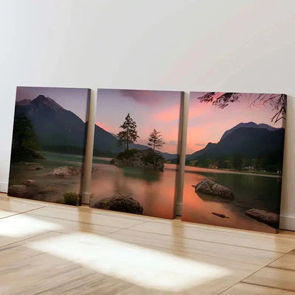 3pcs Lake Trees Rocks and Mountains Landscape Wall Art Set Canvas Framed 40x60cm - High Quality Print 100% Australian Made Wall Canvas Ready to Hang