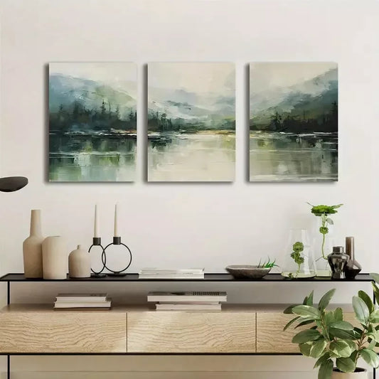 3pcs Mountain Forest & Lake Abstract Canvas Framed 40x60cm - High Quality Print 100% Australian Made Wall Canvas Ready to Hang