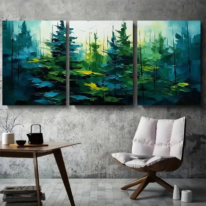 3pcs Vibrant Green & Blue Trees with Dynamic Metal Print Ready to Hang Art