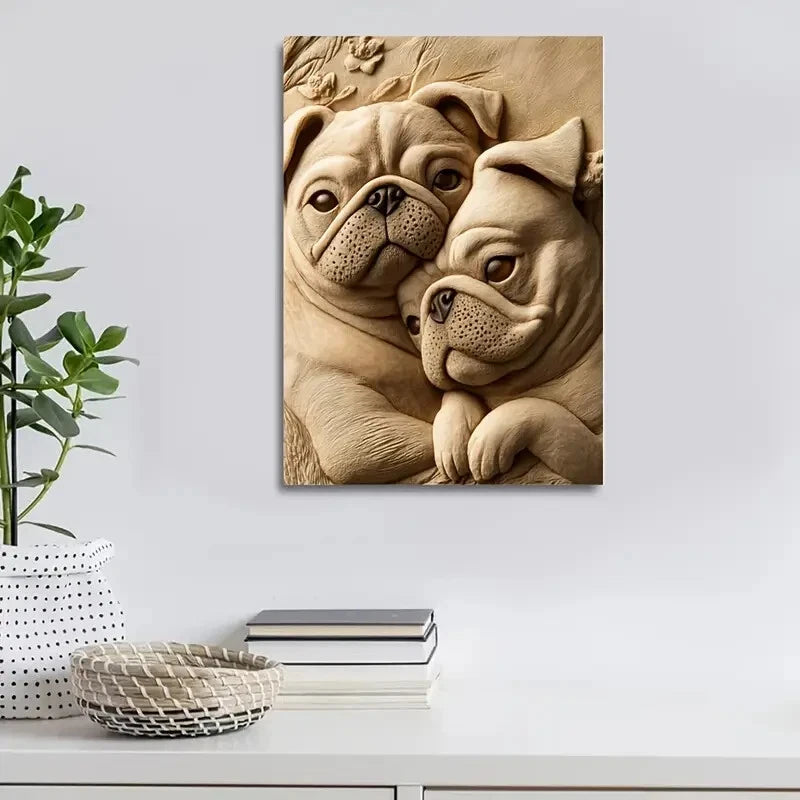 Pug Friends by Pippa'S Heart Blossoms Painting 40x60cm Metal Print Ready to Hang
