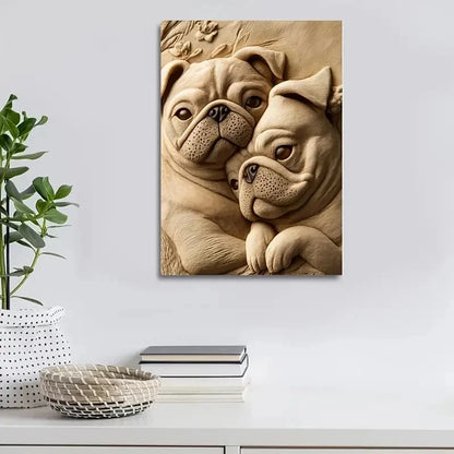 Pug Friends by Pippa'S Heart Blossoms Painting 40x60cm Metal Print Ready to Hang