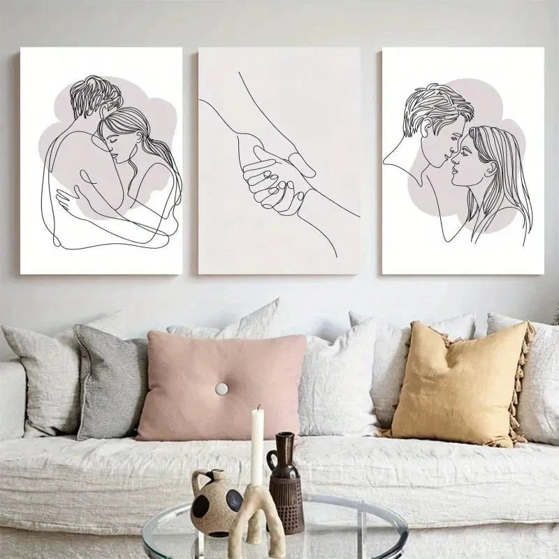 3pcs Hug Holding Hands Kiss Painting Metal Print Ready to Hang Art