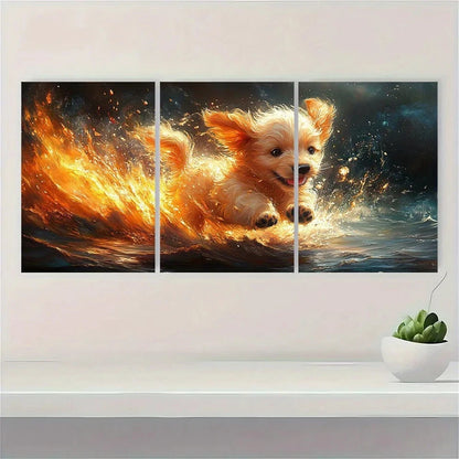 3pcs Painting Animal Series Puppy Pattern Metal Print Ready to Hang Art