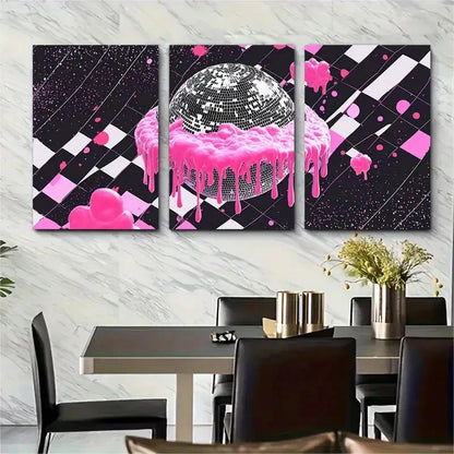 3pcs Trendy Disco Ball Melting Décor Perfect Wall Art Set Canvas Framed 40x60cm - High Quality Print 100% Australian Made Wall Canvas Ready to Hang