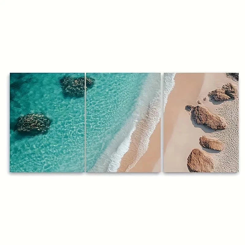 3pcs An Aerial View of a Beach Wall Art Set Canvas Framed 40x60cm – High Quality Print 100% Australian Made Wall Canvas Ready to Hang