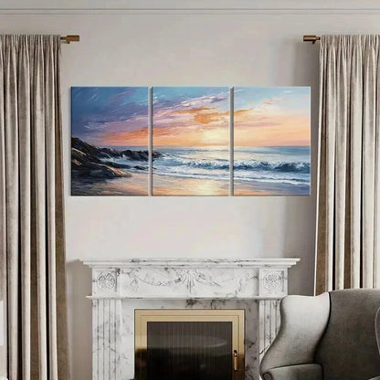 3pcs Sunset Ocean Rocks Sky Nature Wall Art Set Canvas Framed 40x60cm - High Quality Print 100% Australian Made Wall Canvas Ready to Hang