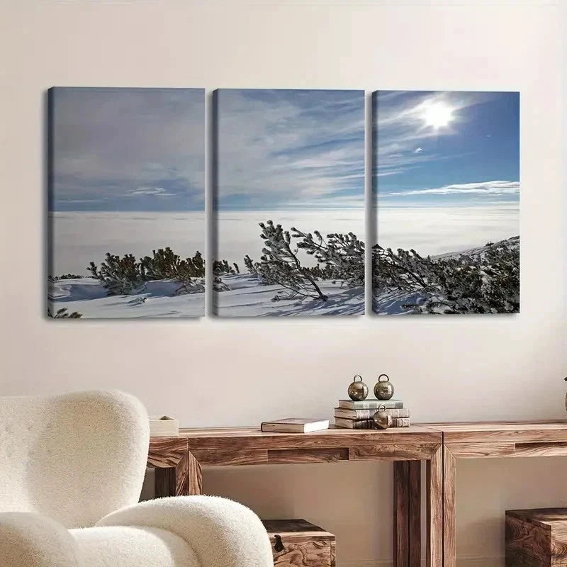 3pcs Winter Snowy Mountain Landscape Wall Art Set Canvas Framed 60x90cm - High Quality Print 100% Australian Made Wall Canvas Ready to Hang