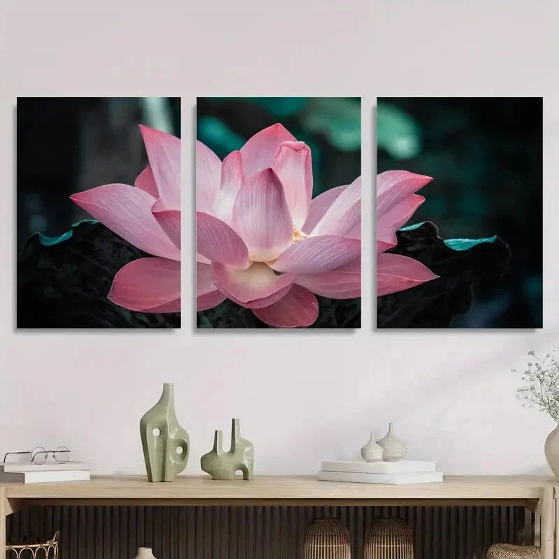 3pcs Pink for Lotus Flower Modern Floral Metal Print Ready to Hang Art