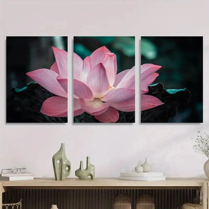 3pcs Pink for Lotus Flower Modern Floral Metal Print Ready to Hang Art