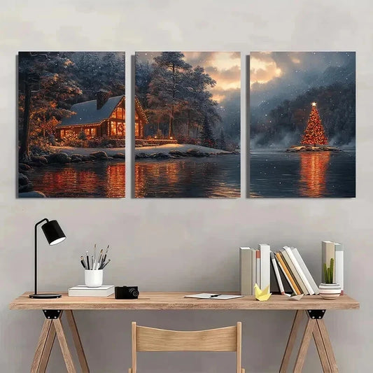 3pcs Christmas Vacation Decor Coastal Wall Art Set Canvas Framed 40x60cm - High Quality Print 100% Australian Made Wall Canvas Ready to Hang