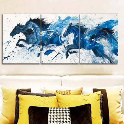 3pcs Black & Blue Horses Painting Décor Wall Art Set Canvas Unframed - High Quality Print 100% Australian Made Wall Canvas