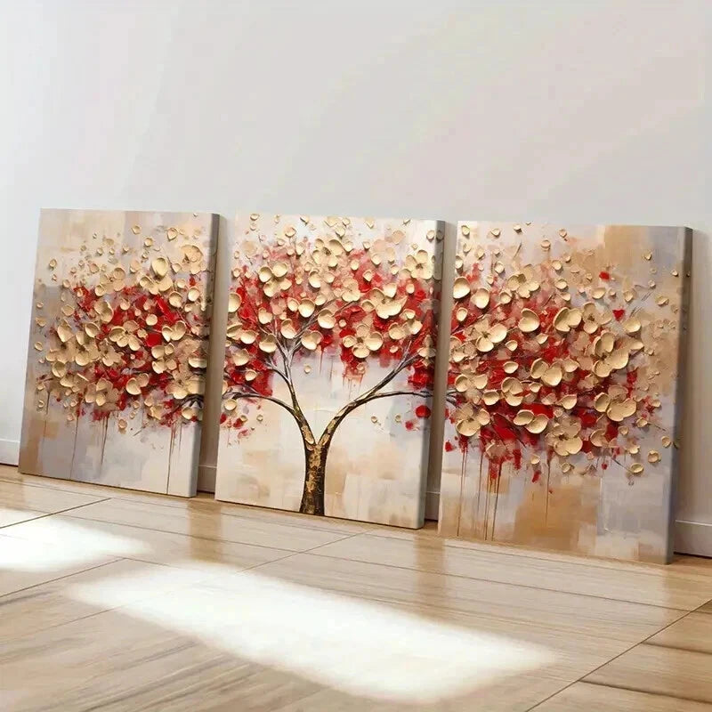 3pcs Abstract Golden Leaves Tree Vintage Wall Art Set Canvas Framed 40x60cm - High Quality Print 100% Australian Made Wall Canvas Ready to Hang