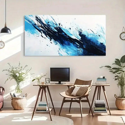 Strokes Inspired Blue & White Wall Art Canvas Office Home Room Framed 120x60cm