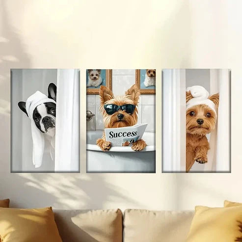 3pcs Cute Bathroom French Bulldog Wall Art Set Canvas Unframed – High Quality Print 100% Australian Made Wall Canvas