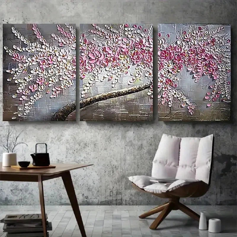 3pcs Pink Cherry Blossom Branch Metal Print Ready to Hang Art