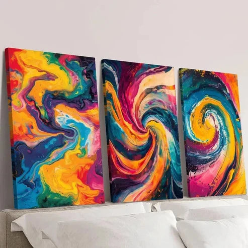 3pcs Abstract Bright Colors Fluid Wall Art Canvas Unframed - High Quality Print 100% Australian Made Wall Canvas
