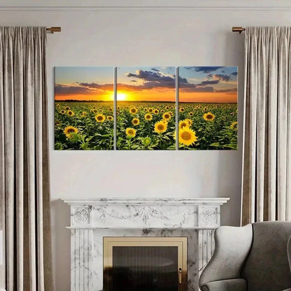 3pcs Sunflower in the Sunshine Nature Scenery Wall Art Set Canvas Framed 40x60cm - High Quality Print 100% Australian Made Wall Canvas Ready to Hang