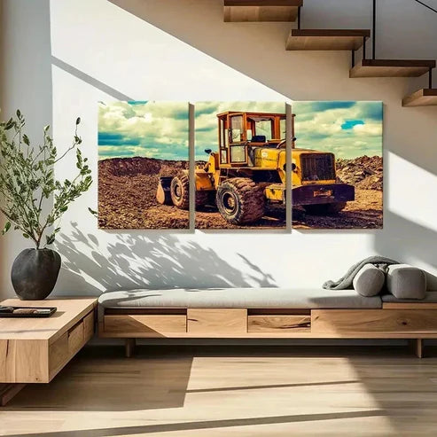 3pcs Bulldozer & Excavator in Action Wall Art Canvas Unframed - High Quality Print 100% Australian Made Wall Canvas