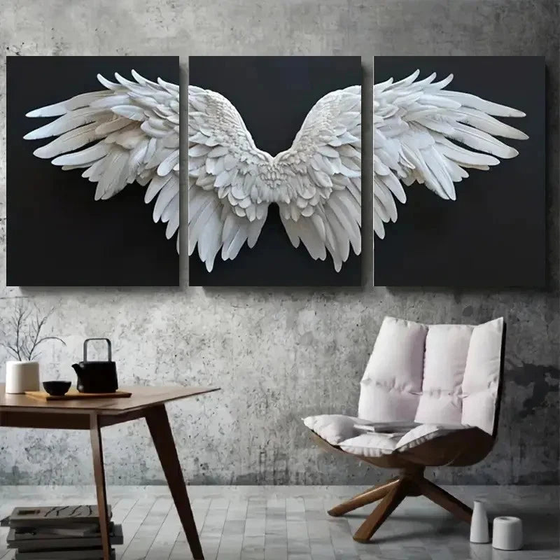 3pcs Abstract White Angel Wings Metal Print Ready to Hang Art