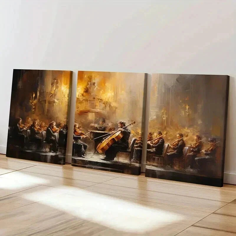 3pcs Symphony Orchestra Performance Wall Art Set Canvas Framed 40x60cm - High Quality Print 100% Australian Made Wall Canvas Ready to Hang