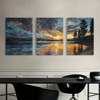 3pcs Sunset on Lake Huntington Paintings Metal Print Ready to Hang Art