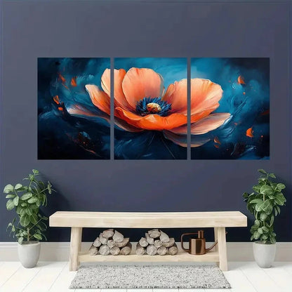 3pcs Orange & Blue Painting Flower Metal Print Ready to Hang Art