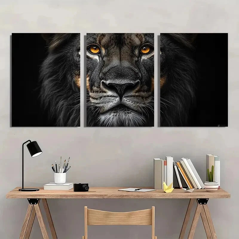 3pcs African Lion Black and White Metal Print Ready to Hang Art