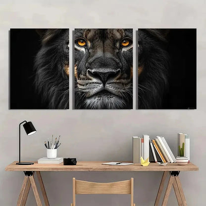 3pcs African Lion Black and White Metal Print Ready to Hang Art