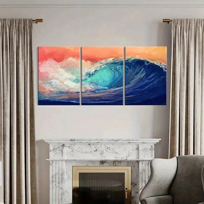 3pcs Ocean Waves Watercolor Aesthetic Wall Art Set Canvas Framed 40x60cm - High Quality Print 100% Australian Made Wall Canvas Ready to Hang
