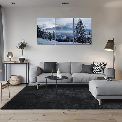3pcs Snow Covered Mountain Pine Trees & Misty Metal Print Ready to Hang Art