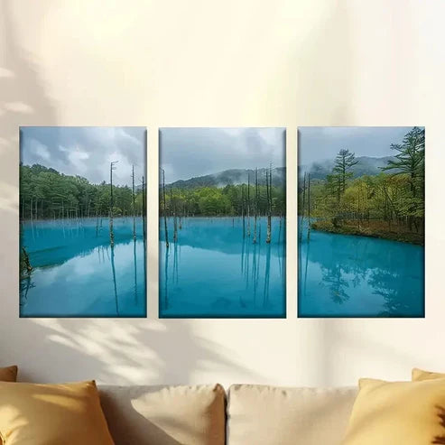 3pcs Blue Sunset Lakeside Wall Art Set Canvas Unframed – High Quality Print 100% Australian Made Wall Canvas