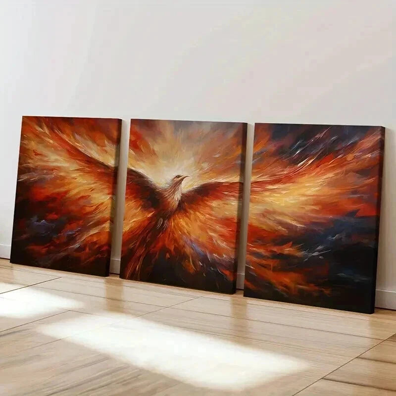 3pcs Phoenix Fire Wings Radiance Light Wall Art Set Canvas Framed 40x60cm - High Quality Print 100% Australian Made Wall Canvas Ready to Hang