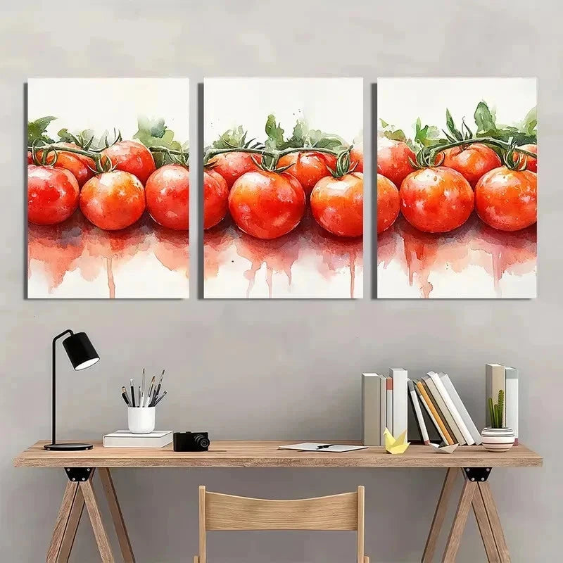 3pcs Tomato Watercolor Rustic Tomatoes Perfect Wall Art Set Canvas Framed 40x60cm - High Quality Print 100% Australian Made Wall Canvas Ready to Hang