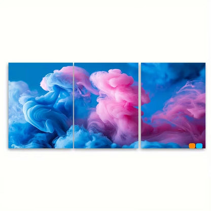 3pcs Abstract Blue Pink Ink Metal Print Ready to Hang Art