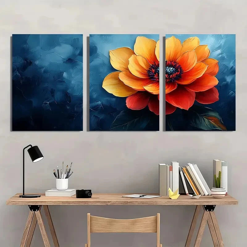 3pcs Colorful Flower Vibrant Yellow Metal Print Ready to Hang Art