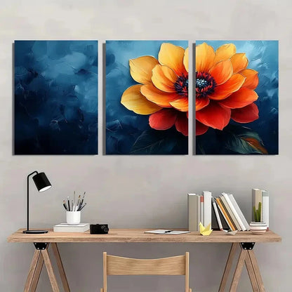 3pcs Colorful Flower Vibrant Yellow Metal Print Ready to Hang Art