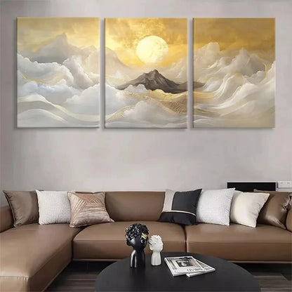 3pcs Majestic Mountain & Golden Clouds Perfect Wall Art Set Canvas Framed 40x60cm - High Quality Print 100% Australian Made Wall Canvas Ready to Hang