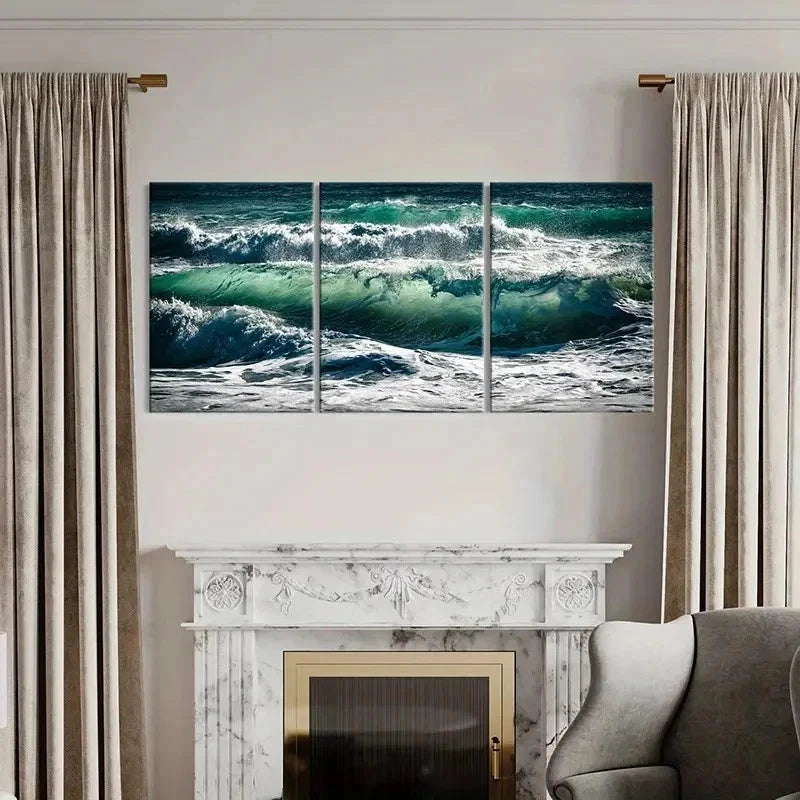 3pcs Ocean Spectacular Waves Modern Wall Art Set Canvas Framed 40x60cm - High Quality Print 100% Australian Made Wall Canvas Ready to Hang
