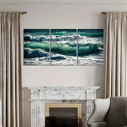 3pcs Ocean Spectacular Waves Modern Wall Art Set Canvas Framed 40x60cm - High Quality Print 100% Australian Made Wall Canvas Ready to Hang