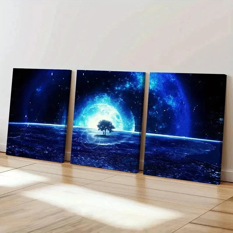 3pcs Vibrant Alien Planet & Cosmic Tree Wall Art Set Canvas Framed 40x60cm - High Quality Print 100% Australian Made Wall Canvas Ready to Hang