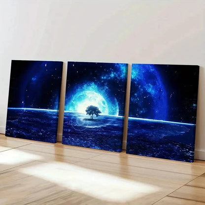 3pcs Vibrant Alien Planet & Cosmic Tree Wall Art Set Canvas Framed 40x60cm - High Quality Print 100% Australian Made Wall Canvas Ready to Hang