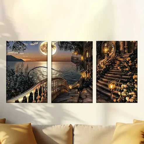 3pcs Charming dreamy moonlit night  Wall Art Set Canvas Unframed - High Quality Print 100% Australian Made Wall Canvas