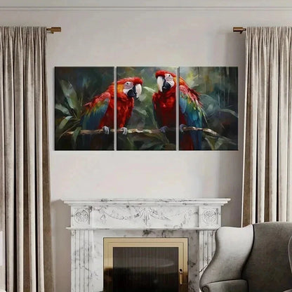 3pcs Red Macaw Birds In The Rainforest Wall Art Set Canvas Framed 40x60cm - High Quality Print 100% Australian Made Wall Canvas Ready to Hang