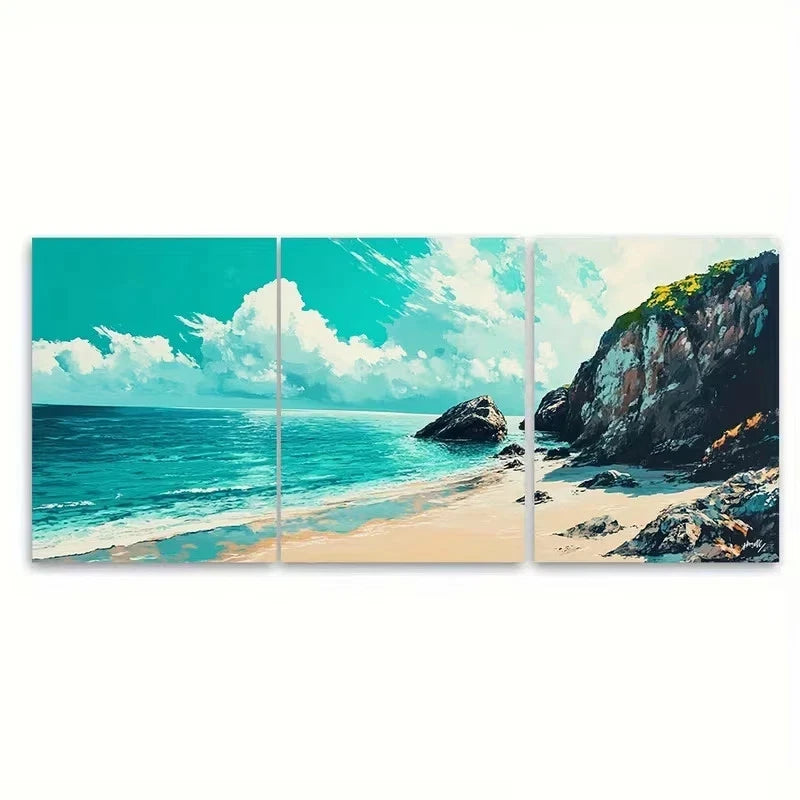 3pcs Carbis Bay Travel Wall Art Set Canvas Framed 50x70cm - High Quality Print 100% Australian Made Wall Canvas Ready to Hang