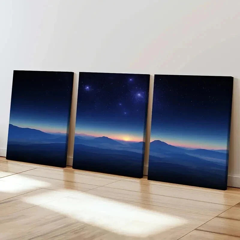 3pcs Night Scene Mountains & Starry Sky Wall Art Set Canvas Framed 40x60cm - High Quality Print 100% Australian Made Wall Canvas Ready to Hang