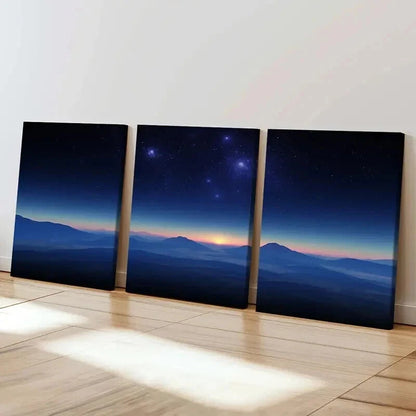 3pcs Night Scene Mountains & Starry Sky Wall Art Set Canvas Framed 40x60cm - High Quality Print 100% Australian Made Wall Canvas Ready to Hang