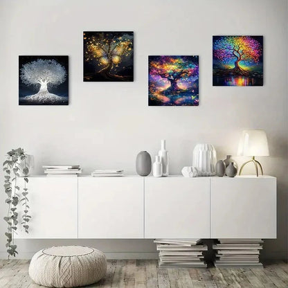 4pcs Abstract Tree Wall Art Canvas Framed