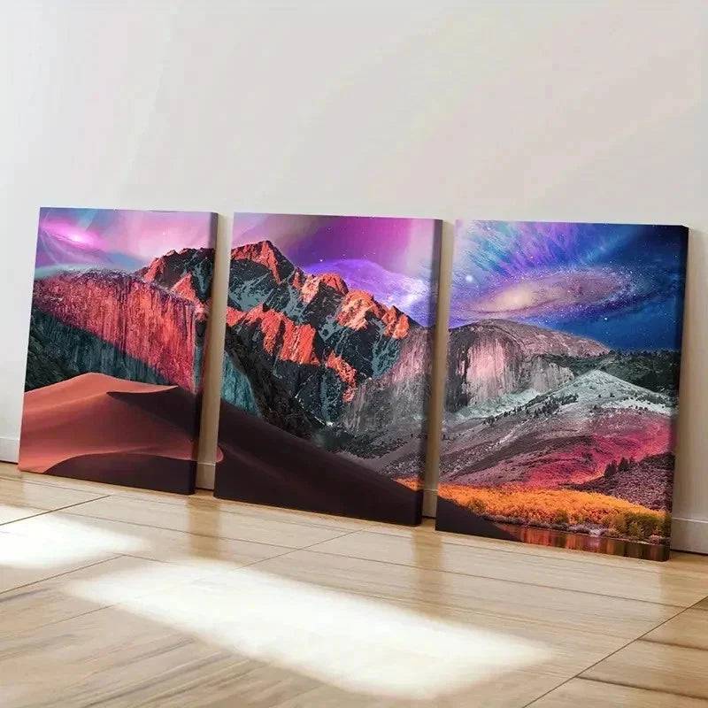 3pcs Mountains Alien Planet Solar System Wall Art Set Canvas Framed 40x60cm - High Quality Print 100% Australian Made Wall Canvas Ready to Hang