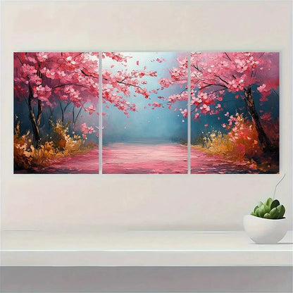 3pcs Pink Blossom Modern Abstract Metal Print Ready to Hang Art